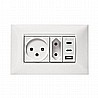 מארז טריפל USB, שקע כח, שקע דו פיני ומסגרת SEE לבנה 4 מודול ניסקו סוויץ'