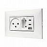 מארז טריפל USB, שקע כח, שקע דו פיני ומסגרת SEE לבנה 4 מודול ניסקו סוויץ'