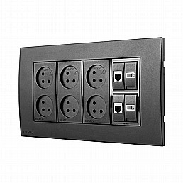 עמדת HOME & OFFICE תחת הטיח שחור מט 8 מודול, 6 שקעים ומתאם ניסקו סוויץ' עמדת HOME & OFFICE תחת הטיח שחור מט 8 מודול, 6 שקעים ומתאם ניסקו סוויץ'